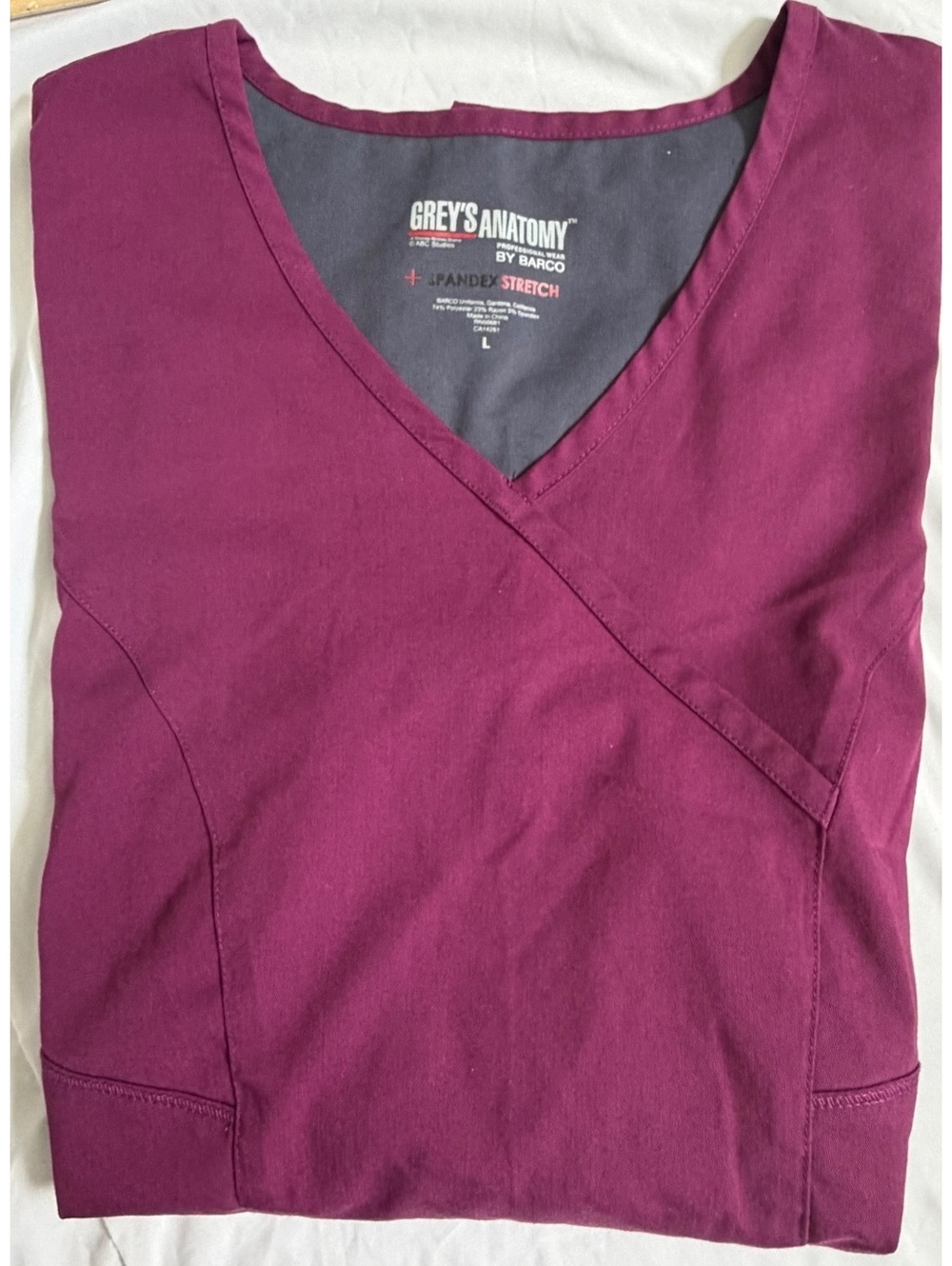 Grey's Anatomy Professional Wear Medical Scrub Top Large Burgundy Stretch